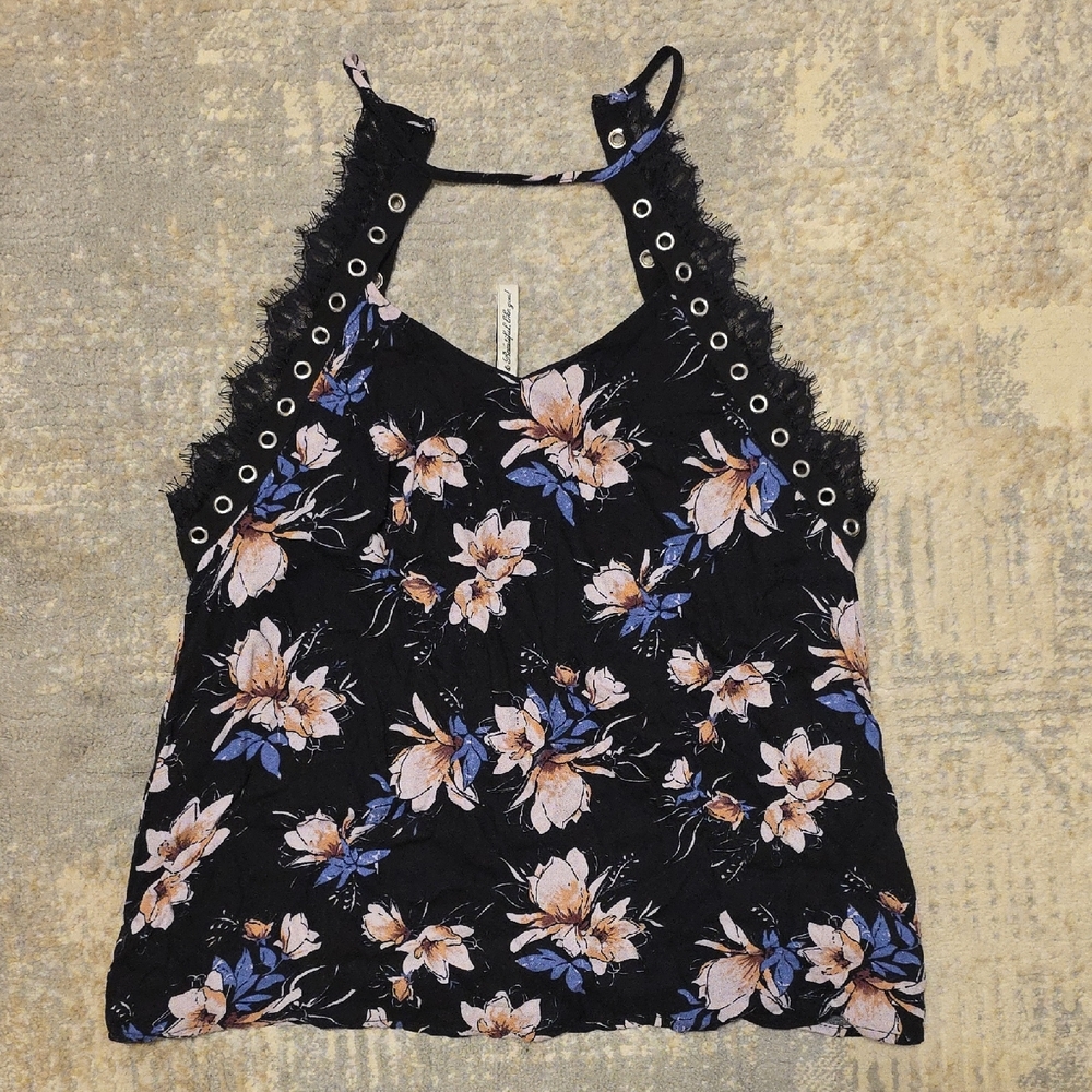 R n B Floral Lace Trim Halter Top